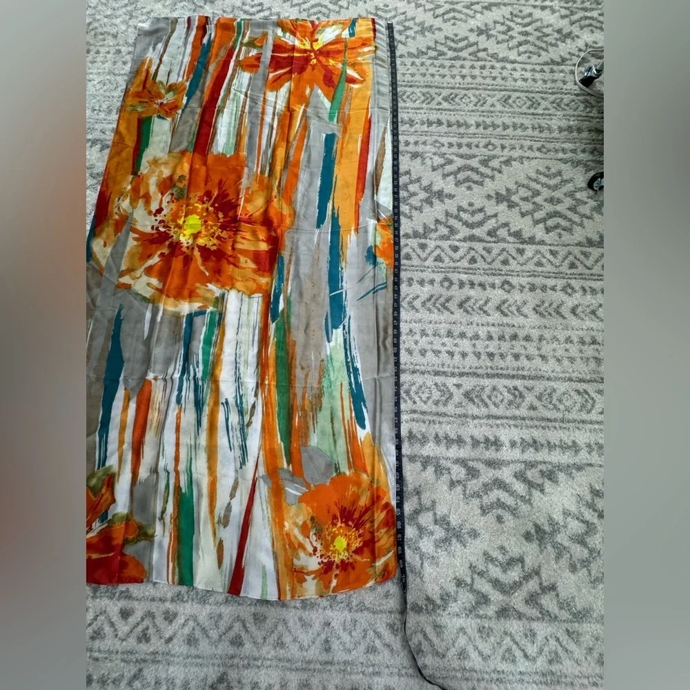 Kollie More Oversized Floral Stripe Scarf Wrap 70x34 Viscose Gray Beach Saron